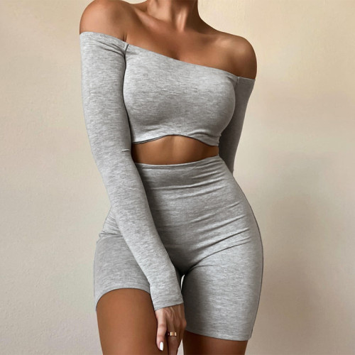 One-shoulder long-sleeved cutout sports jumpsuit
