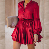 Solid color long-sleeved shirt and skirt dress
