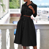 Autumn / winter 2021 new print short shirt fashion stripe skirt two piece suit