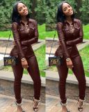 Leather Cardigan Sports Suit Fall