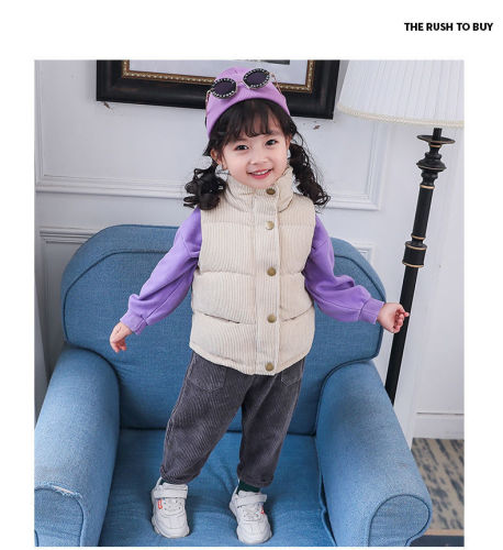 Solid outer vest for boys and girls corduroy stand collar vest KIDS
