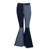 Fashion slim fit all-match stitching stretch flared pants jeans