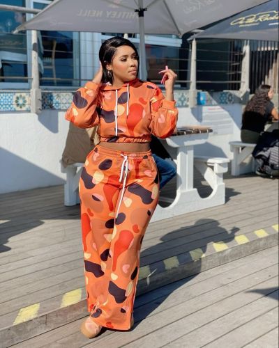 2021 fall casual print two piece set