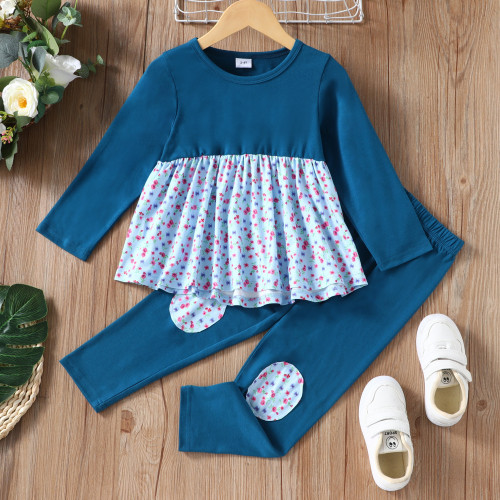 Long sleeved floral two piece patchwork Skirt Top + cotton trousers KIDS