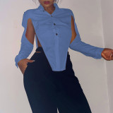 Lapel shirt feminine hollow long-sleeved shirt