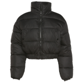 Collar zipper pocket elastic hem cotton-padded jacket