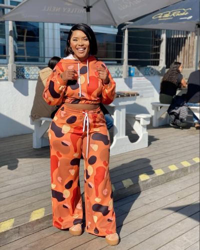 2021 fall casual print two piece set