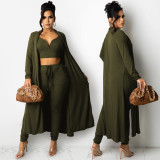 Fashion solid color women's V-neck vest jacket and tie trousers three-piece suit