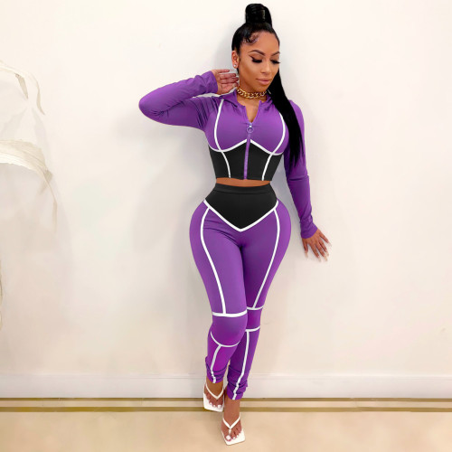 Yoga clothes contrast color tight two-piece sports suit