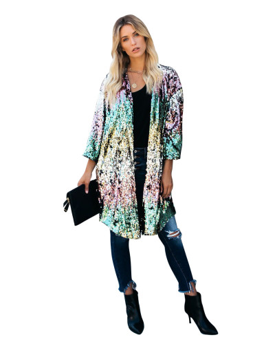 Casual flared sleeve sequined jacket