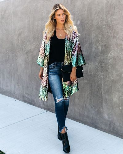 Casual flared sleeve sequined jacket