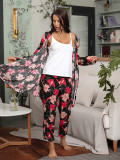 Autumn and winter comfortable robe suspender trousers home pajamas set three-piece