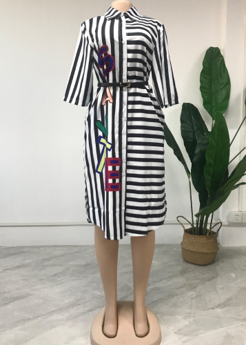 2021 autumn women's printed stripe dress
