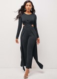 Solid color tights cross cutout two-piece suit