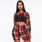 Casual sports sexy plaid stitching (fake three pieces) two-piece set
