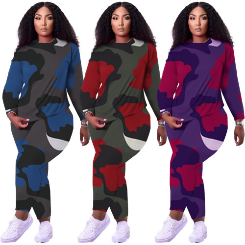 2021 fall camouflage print casual sportswear large women's wear