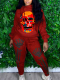 Autumn Skull Halloween Thick Printed Hat Long Sleeve Two-Piece Set