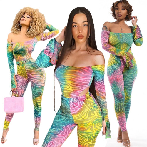 Two-piece printed slim-fit rompers, open-sleeved top, two wear inside and outside