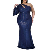 2021 autumn fashion sexy elegant Hip Wrap oblique shoulder hot piece banquet evening dress large women's dress