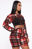 Casual sports sexy plaid stitching (fake three pieces) two-piece set