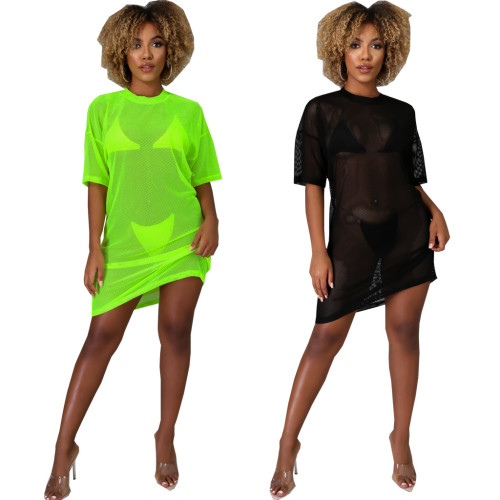 2021 sexy fashion high elastic mesh Beach Women's dress