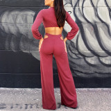 2021 Sexy lace-up top, high-waisted flared pants, two-piece suit
