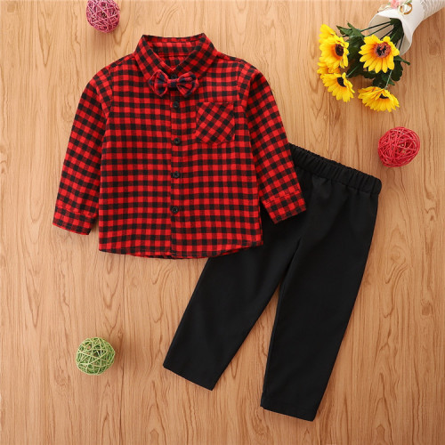Ins girls' set 2021 autumn new Long Sleeve Plaid single breasted Top + casual pants two piece suit