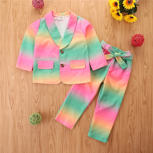 Ins autumn girls' new children's pad dyeing long sleeve suit two pieces