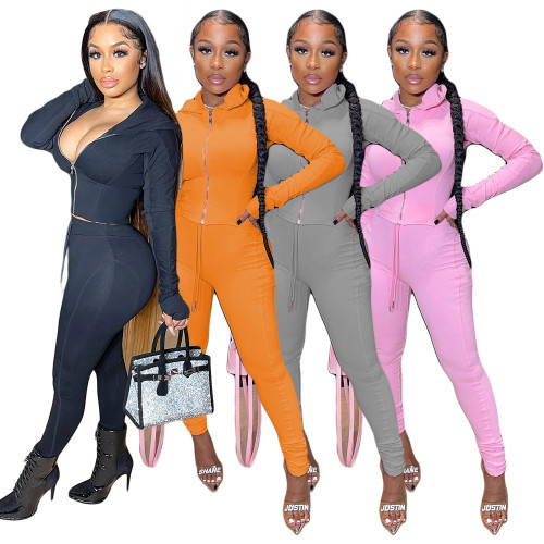 2021 autumn pop solid color suit personalized collage two-piece set