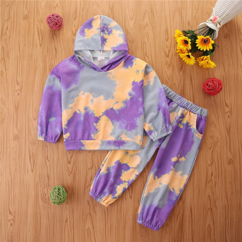 Ins girls autumn suit 2021 autumn new trend children's long sleeve hooded dyed two children's clothes