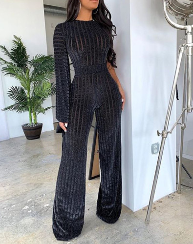 Hot selling perspective wide leg casual Jumpsuit in autumn 2021