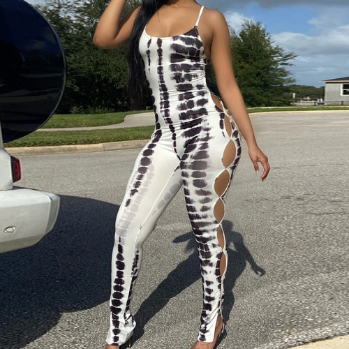 Casual women's clothing printed cutout sling jumpsuit