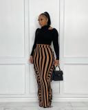 Winter cute print striped fringed skirt on both sides