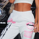 Printed fashion sports casual pants with elastic waist