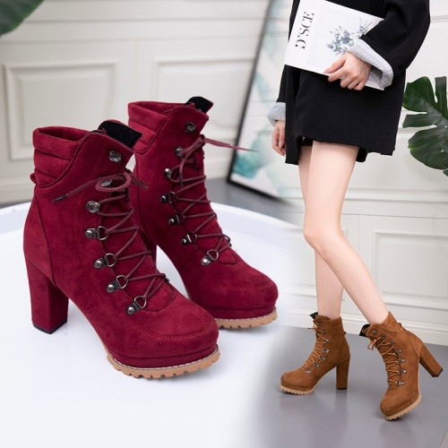 Thick heels, high heels and short boots for women in Europe and America in autumn Plus size shoes