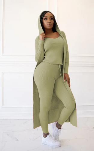 Rib outer sleeve vest and pencil pants three-piece suit