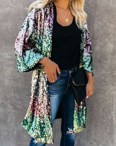 Autumn casual flared sleeve sequined jacket