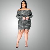 2021 autumn large dress pop Camo print sexy tether slim pleated skirt