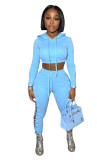 Lace-up solid color trouser cover hollow sweater two-piece suit