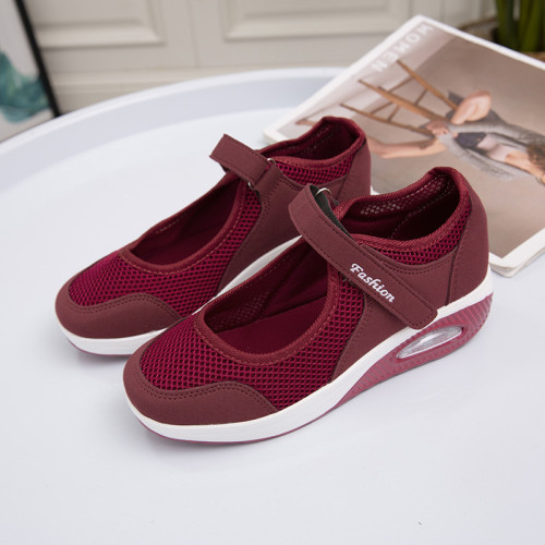 Flying woven casual single shoes Velcro shallow mouth flat bottom Plus size shoes