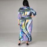 2021 autumn print large slim dress Knee Length Dress