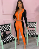 Rib stitching contrast color leisure sports two-piece suit