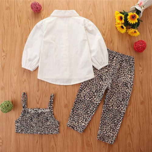 2021 autumn new girls' suit girls' trend clothes T-Shirt Top suspender lining + pants three pieces