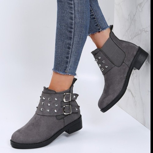 Short boots women's autumn and winter new buckle rivet solid Martin boots Plus size shoes