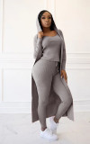 Rib outer sleeve vest and pencil pants three-piece suit
