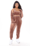 Hot selling golden velvet 3-piece women's fashion casual pants set in autumn and winter 2021