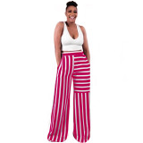 Autumn color-blocking striped straight wide-leg casual pants