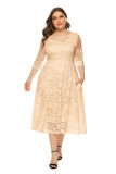 Large size evening dress mid-length skirt hollow lace pocket dress