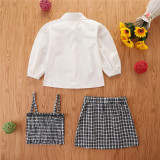 Three-piece set of new autumn long-sleeved T-shirt with sling, inner lining + short skirt