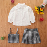Three-piece set of new autumn long-sleeved T-shirt with sling, inner lining + short skirt